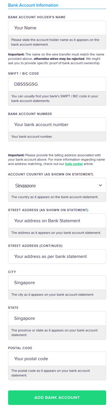 Bank account information