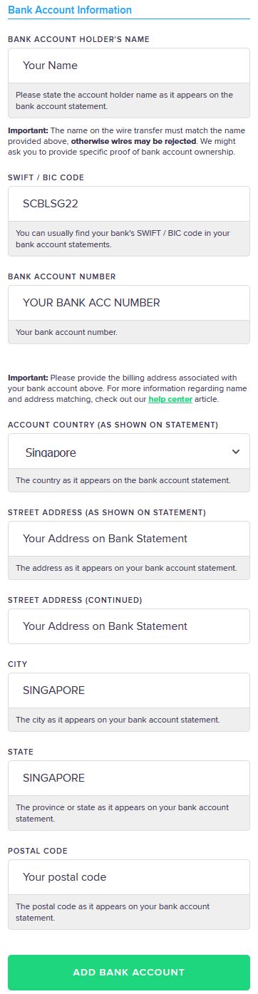 Bank account information